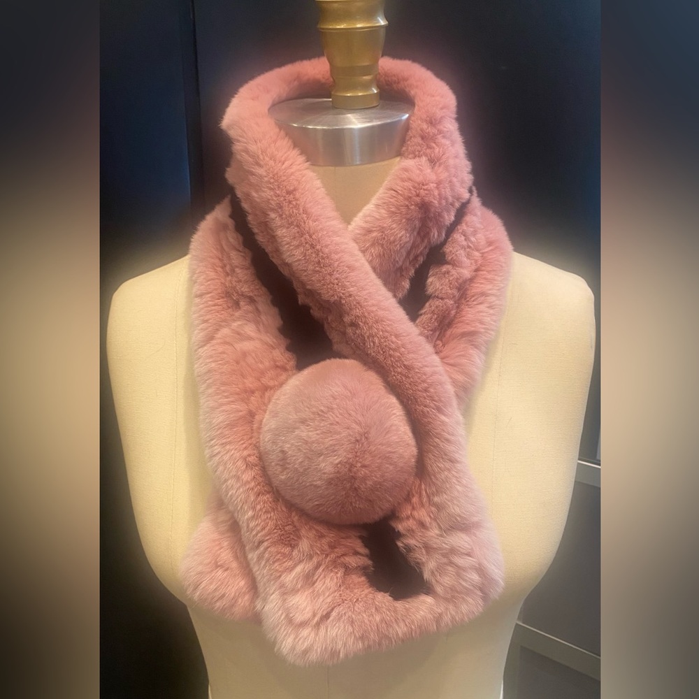 Genuine Fur Scarf with Pom Pom. Very Soft and Warm. New with Tag.